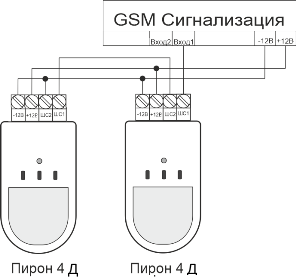 Схема подключения Пирон-4Д двух датчиков фото
