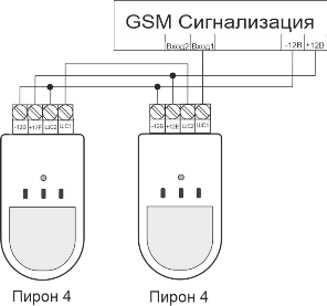 Схема подключения Пирон-4 двух датчиков фото